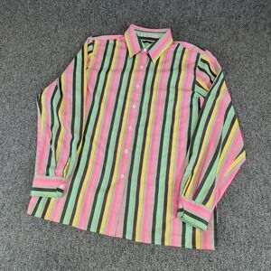 Foxcroft Womens Shirt 10 Cotton Blend Pink Green Stripe Y2K Button Down Long Slv